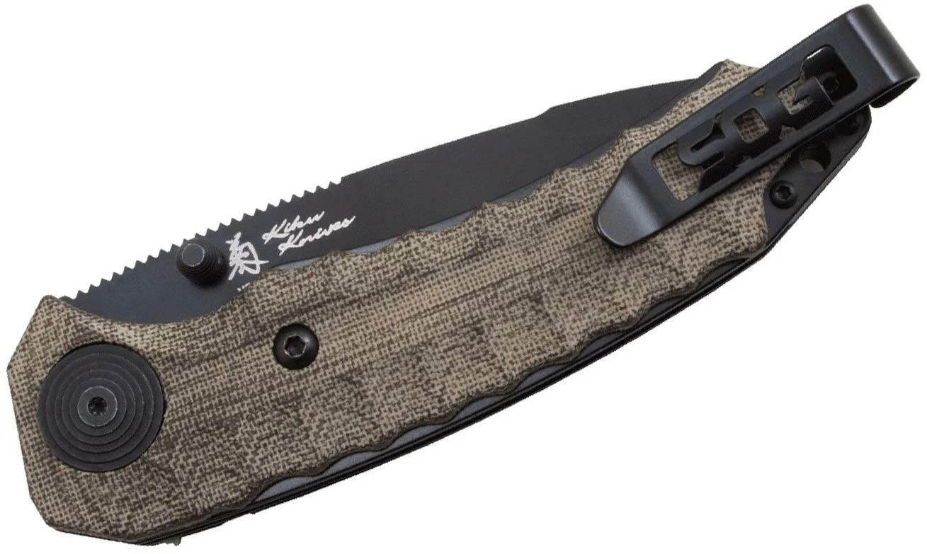 SOG Kiku Button Lock A/O Green Linen Micarta Folding S35VN Pocket Knife KU3004X 4 SOG Kiku Button Lock A/O Green Linen Micarta Folding S35VN Pocket Knife KU3004X - Image 2