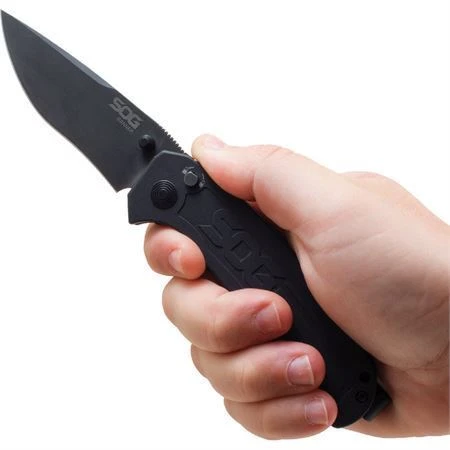 SOG BA1001BX Banner Button Lock USA Folding Pocket Knife With Black Anodized Aluminum Handle 5 SOG BA1001BX Banner Button Lock USA Folding Pocket Knife With Black Anodized Aluminum Handle - Image 3