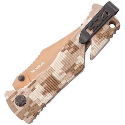 SOG Trident Piston Lock A/O Tan AUS-8 Clip Pt Folding Desert Camo Knife TF5CP 6 SOG Trident Piston Lock A/O Tan AUS-8 Clip Pt Folding Desert Camo Knife TF5CP - Image 4
