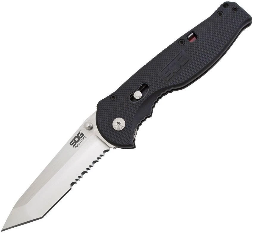 SOG Flash II Piston Lock A/O Tanto Stainless Serrated Folding BLK Knife FSAT98CP 3 SOG Flash II Piston Lock A/O Tanto Stainless Serrated Folding BLK Knife FSAT98CP