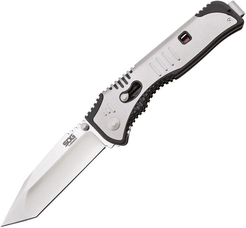 SOG Flashback A/O Satin Folding Tanto Blade Black & Silver Handle Knife SAT003BX 3 SOG Flashback A/O Satin Folding Tanto Blade Black & Silver Handle Knife SAT003BX