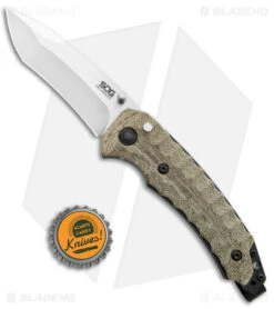 SOG Kiku Spring Assisted Knife Tan Micarta (3.5" Satin) KU-3003 -Cheap Knife Shop SOG Kiku Assisted Micarta Satin BHQ 124846 jr bottlecap