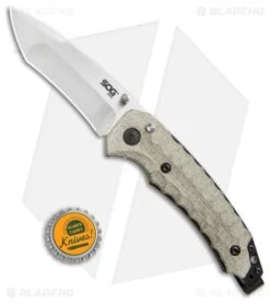 SOG Kiku Spring Assisted Knife Linen Micarta (3.5" Satin) KU-3001 -Cheap Knife Shop SOG Kiku assisted linen micarta satin KU 3001 BHQ 52243 er bottlecap