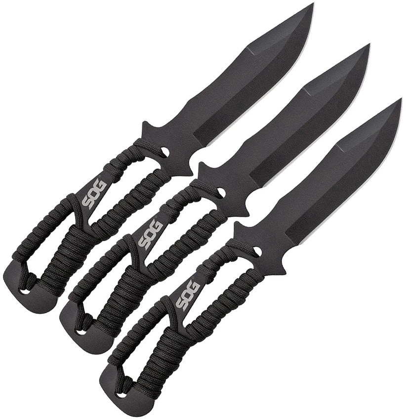 SOG Three Piece Black Fixed Blade Paracord Handle Throwing Knives Set F041TNCP 3 SOG Three Piece Black Fixed Blade Paracord Handle Throwing Knives Set F041TNCP