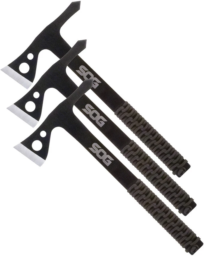 SOG Set Of 3 Throwing Hawks Fixed Ax Blades Black Paracord Handles Axes TH1001CP 3 SOG Set Of 3 Throwing Hawks Fixed Ax Blades Black Paracord Handles Axes TH1001CP
