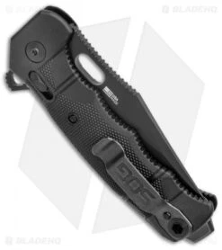 SOG Seal XR Flipper XR-Lock Knife Black Nylon (3.9" Black Serrated) -Cheap Knife Shop Sog Seal XR Flipper Black FRN Black Serr BHQ 136182 jr side
