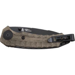 SOG Kiku Button Lock A/O Black Folding Blade Green Micarta Handle Knife KU3002 -Cheap Knife Shop kiku black 2