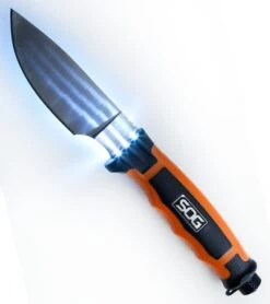 SOG Bladelight Hunt Fixed Blade Knife Orange (3.8" Satin) BLT20L -Cheap Knife Shop sog bladelight hunt blt20l cp whitelight