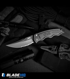 SOG Knives Mini SOG TAC Automatic Knife (Black Serr) ST-12 -Cheap Knife Shop sog mini sog tac blk serr ST 12 BHQ 3163 dl