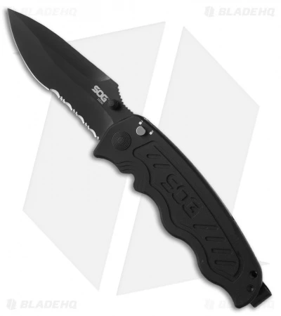 SOG Zoom Drop Point Spring Assisted Knife (3.625" Black Serr) ZM1016 3 SOG Zoom Drop Point Spring Assisted Knife (3.625" Black Serr) ZM1016
